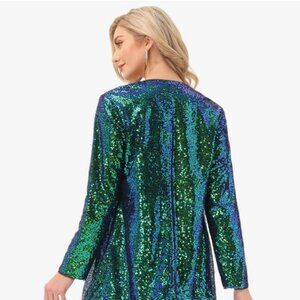 Sequin mermaid jacket formal open front blazer casual long sleeve cardigan coat